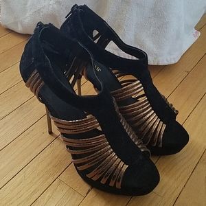 Black velvet and gold heels, size 9M.